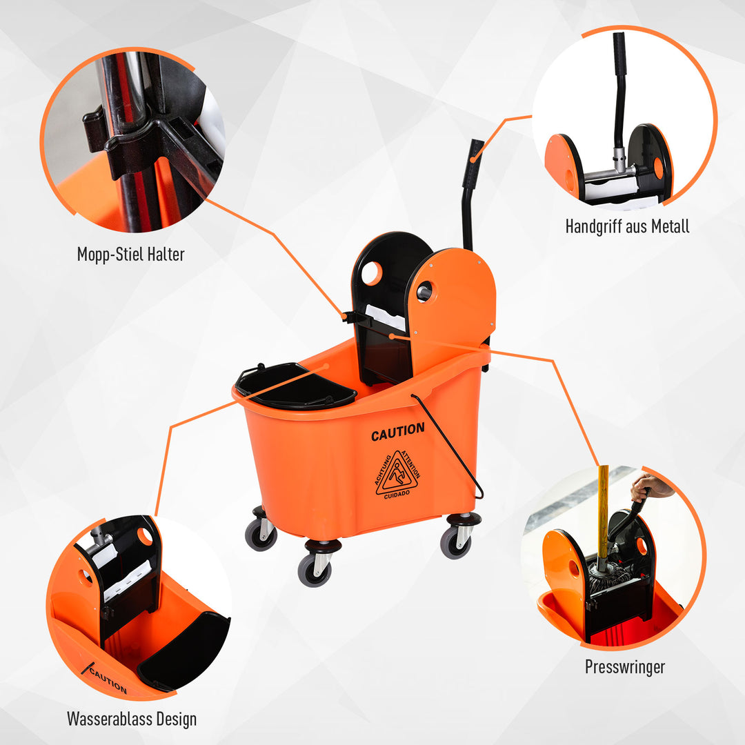 Rengøringsvogn 36 liter mobil spand rengøringsspand moppevogn med vridemaskine, orange, 54 x 41 x 91,5 cm
