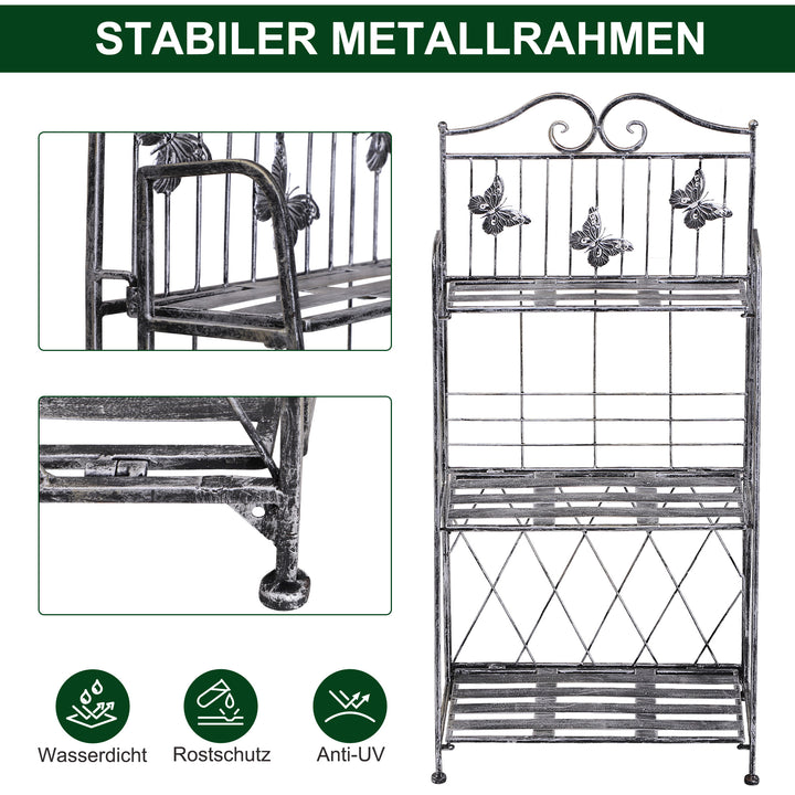Plantehylde plantestativ blomsterhylde blomsterstativ blomstertrappe havehylde 3 niveauer metal sølvgrå 44 x 25 x 96 cm