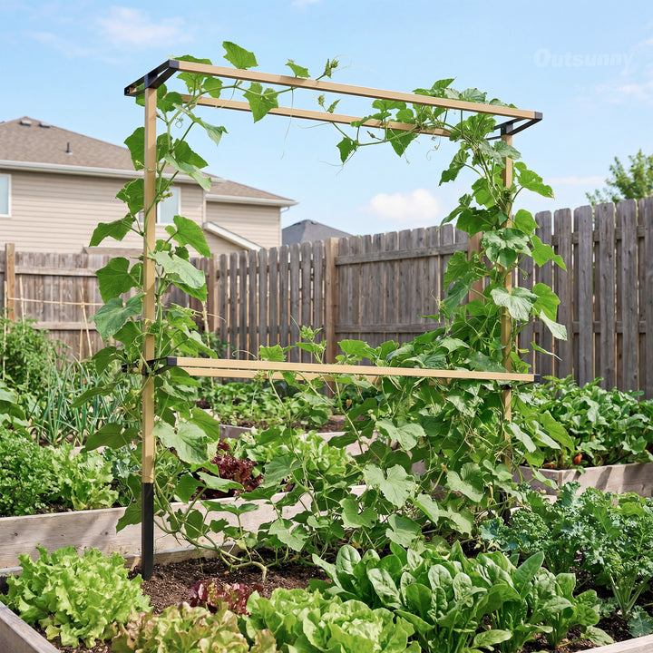 Metalespalier til stikkontakt, rustfri, klatrehjælp til agurker, espalier, 119 x 34 x 139 cm, til hindbær, brombær, naturlig