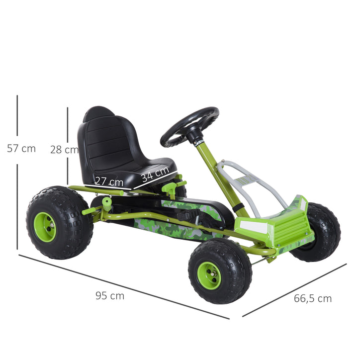 Børne gokart pedalbil med justerbart sæde og håndbremse, grøn, 95 x 66,5 x 57 cm