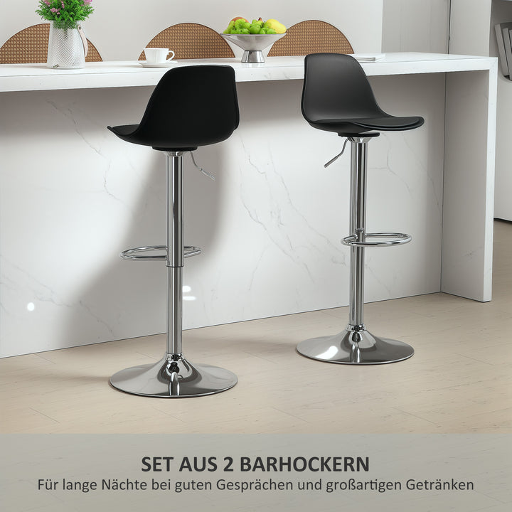 Sæt med 2 barstole, barstole, drejestole med ryglæn, højdejusterbar, lasteevne op til 120 kg, 42 x 41 x 82-104 cm, sort