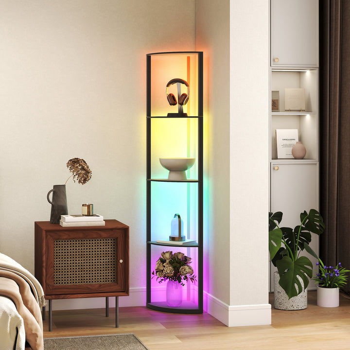 Led gulvlampe 5-trins dæmpbar gulvlampe med hylde, rgb-farveskift, fjernbetjening