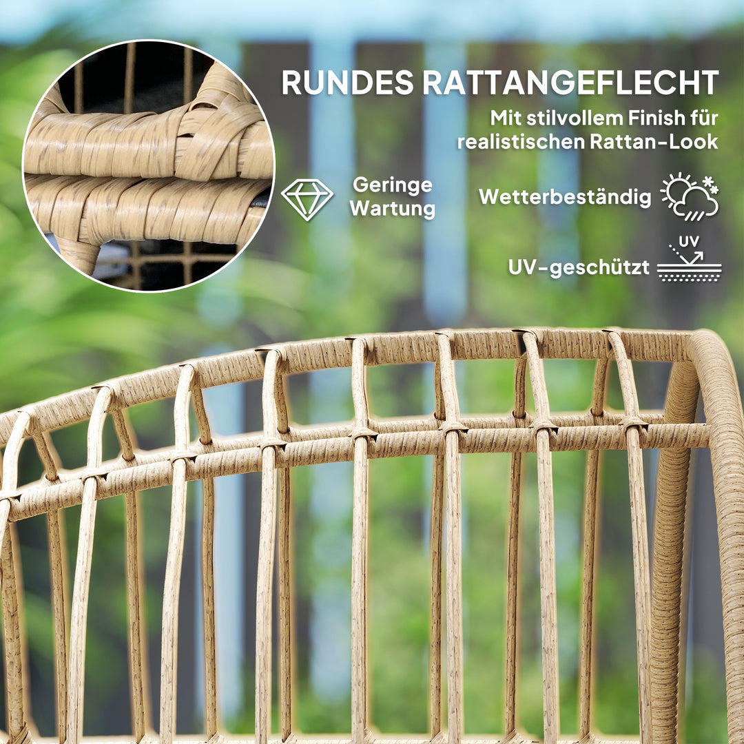 Ægformet rattanstol med aftagelig hynde, polstret udendørsstol lavet af rattan 95 x 80 x 155 cm beige