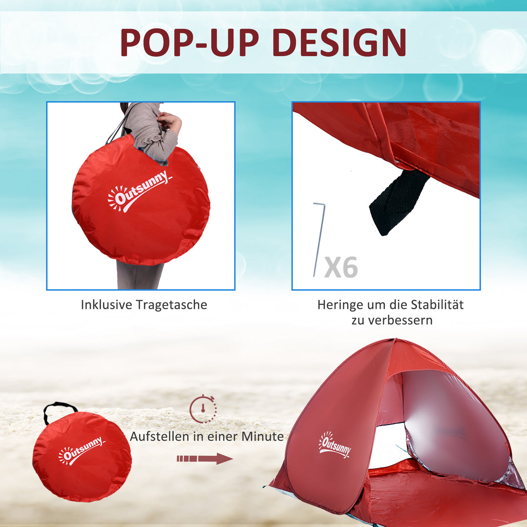 Pop-up telt, strandtelt, campingtelt, polyester, 200 x 150 x 119 cm, rød