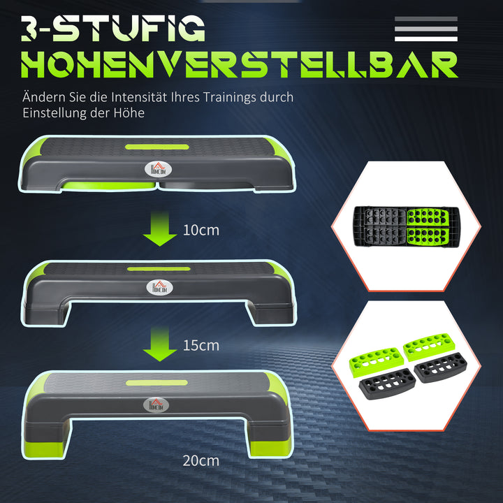 Aerobic stepper, 3-trins højdejusterbar, op til 150 kg, 78 x 28 x 20 cm, grå/grøn