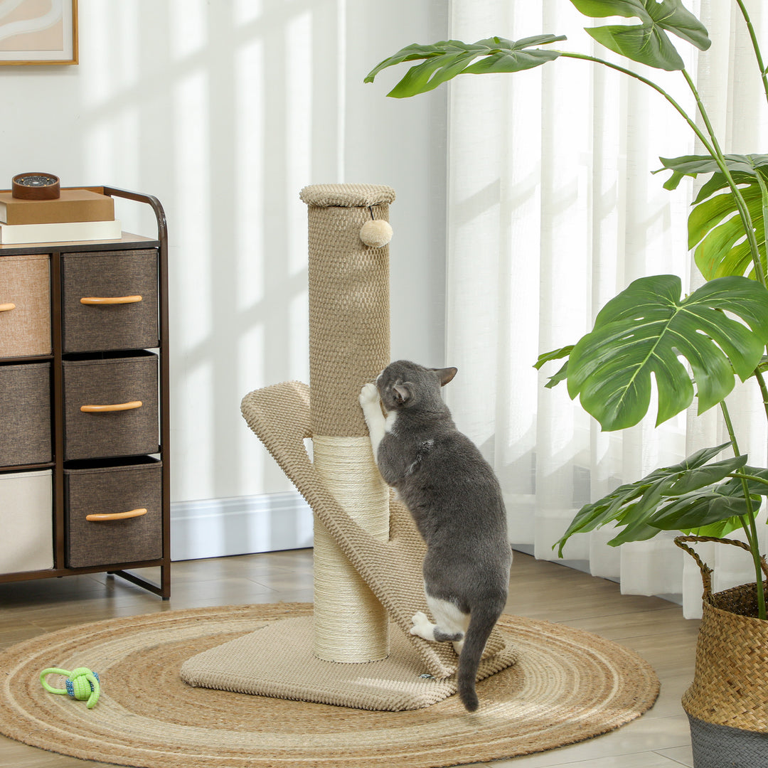 Kradsetræ til katte med måtte, stolpe og legebold, tæppe og sisal, 84 cm, lysebrun