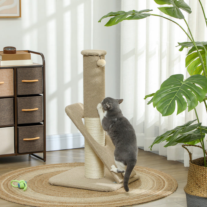 Kradsetræ til katte med måtte, stolpe og legebold, tæppe og sisal, 84 cm, lysebrun