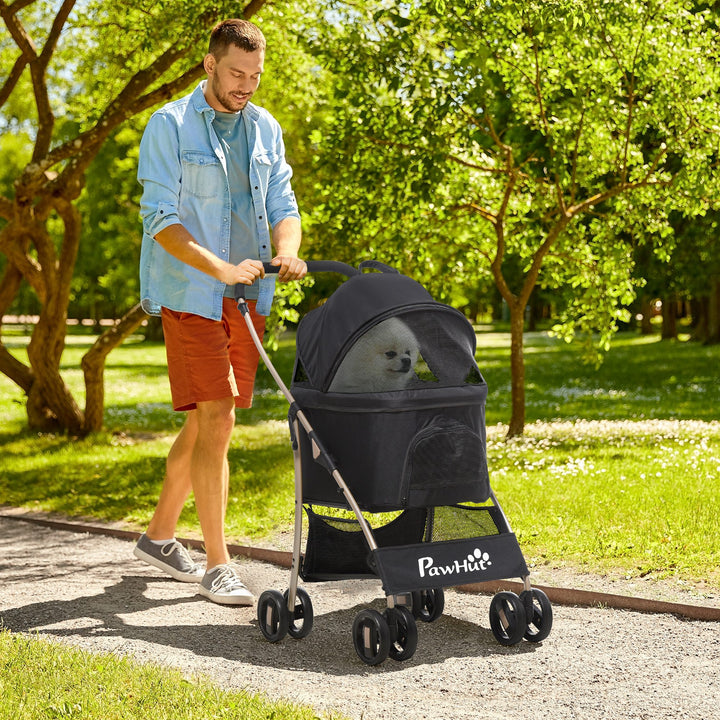 2-I-1 hundevogn og transportkurv op til 10 kg foldbar netkurv med vindue og gulv 82 cm x 49,5 cm x 98 cm sort