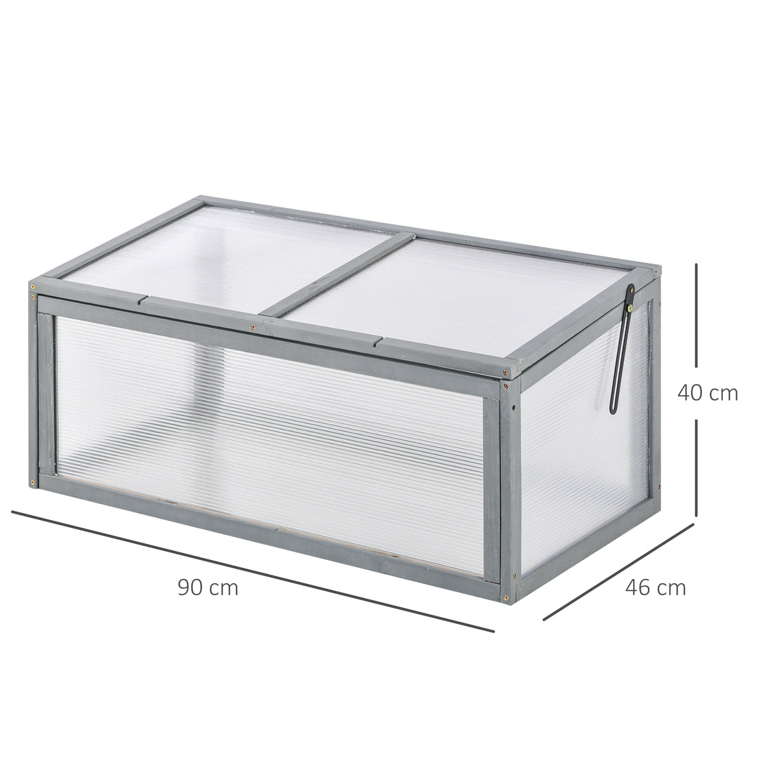 Koldramme-træ- og polycarbonatdrivhus 90 x 46 x 40 cm drivhus med overdækning vejrbestandig koldrammekasse til haveplantebed grå