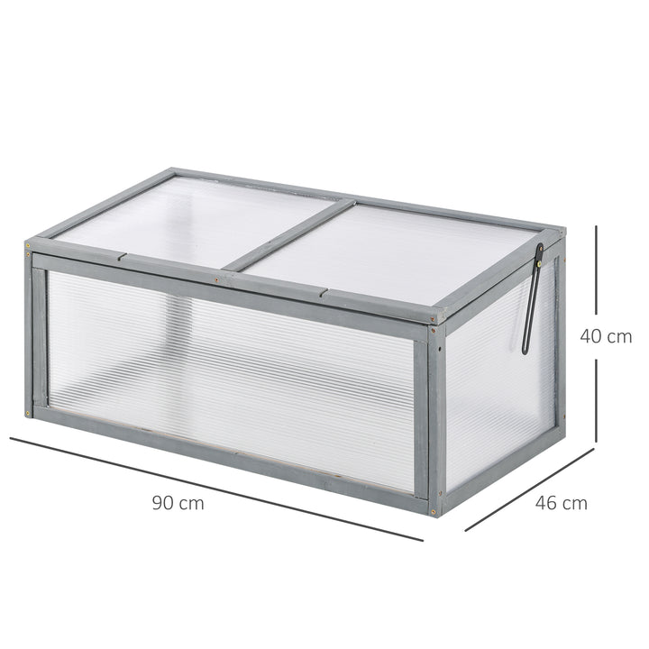 Koldramme-træ- og polycarbonatdrivhus 90 x 46 x 40 cm drivhus med overdækning vejrbestandig koldrammekasse til haveplantebed grå