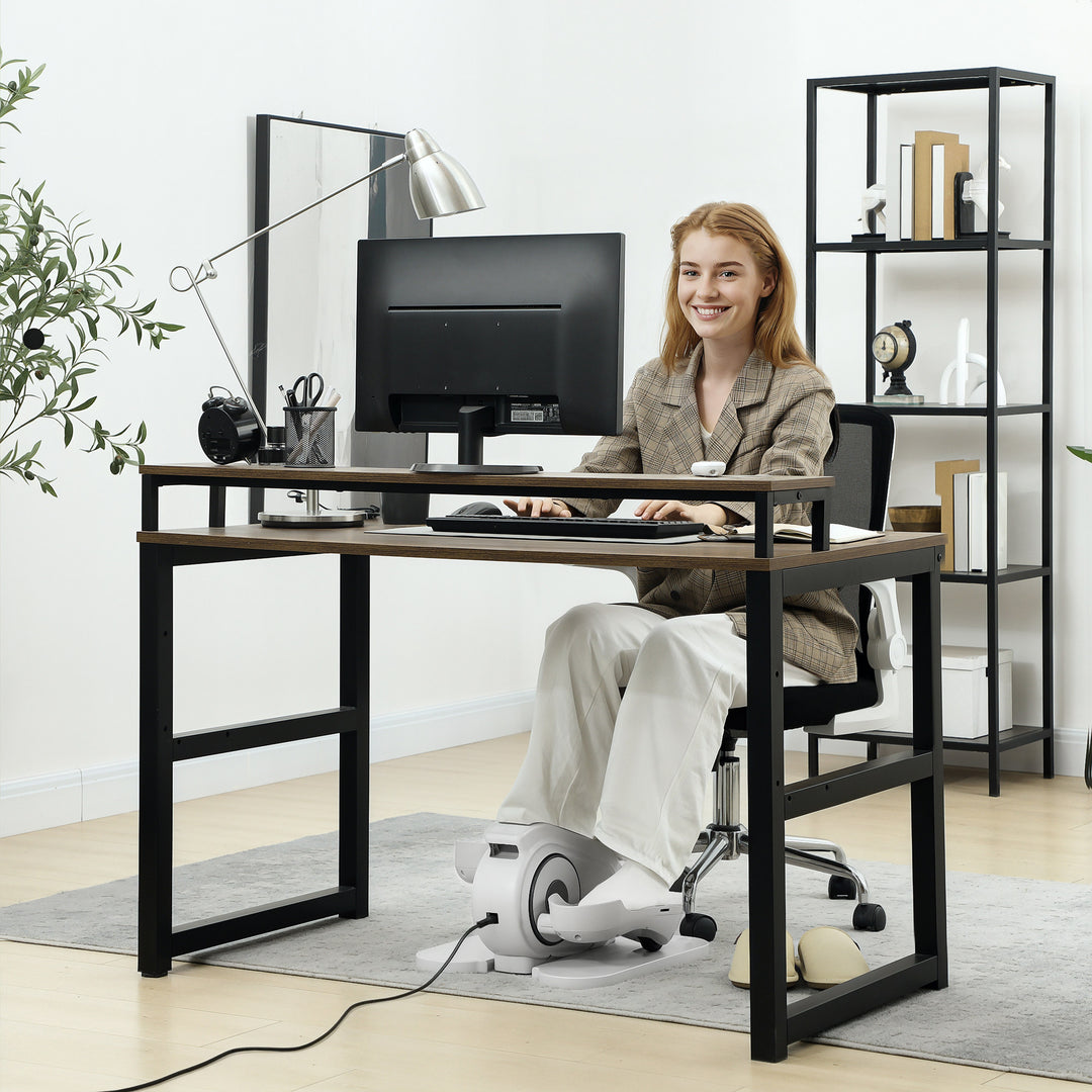 Siddende pedaltræner, mini elliptisk træner med lcd-skærm, fjernbetjening, 10 justerbare hastighedsniveauer, hvid