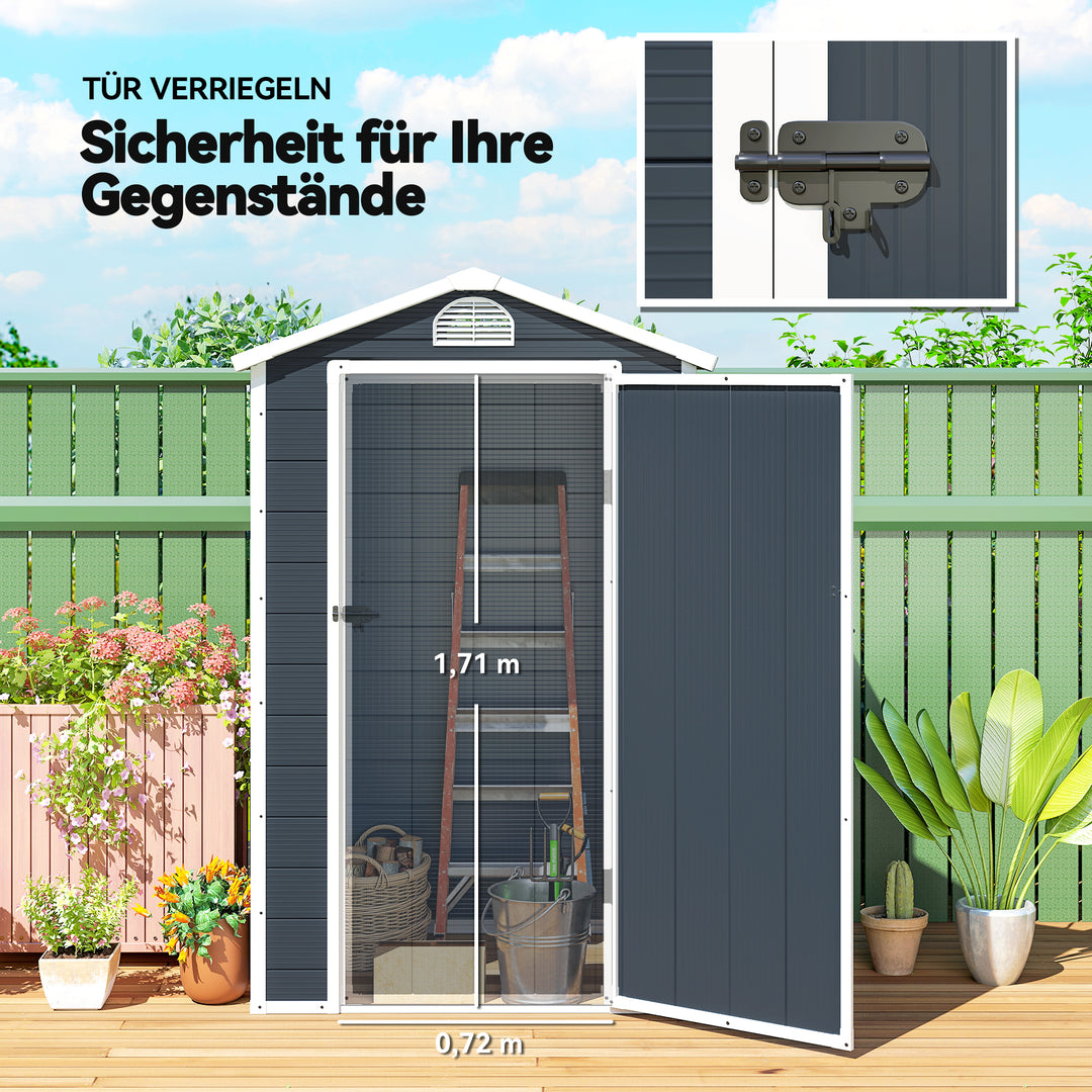 Plastik redskabsskur 1,9m² 134x104x204cm redskabsskur med gavltag, vejrbestandigt havehus, udendørs haveskur, skab til baghave, udendørsområde, mørkegrå
