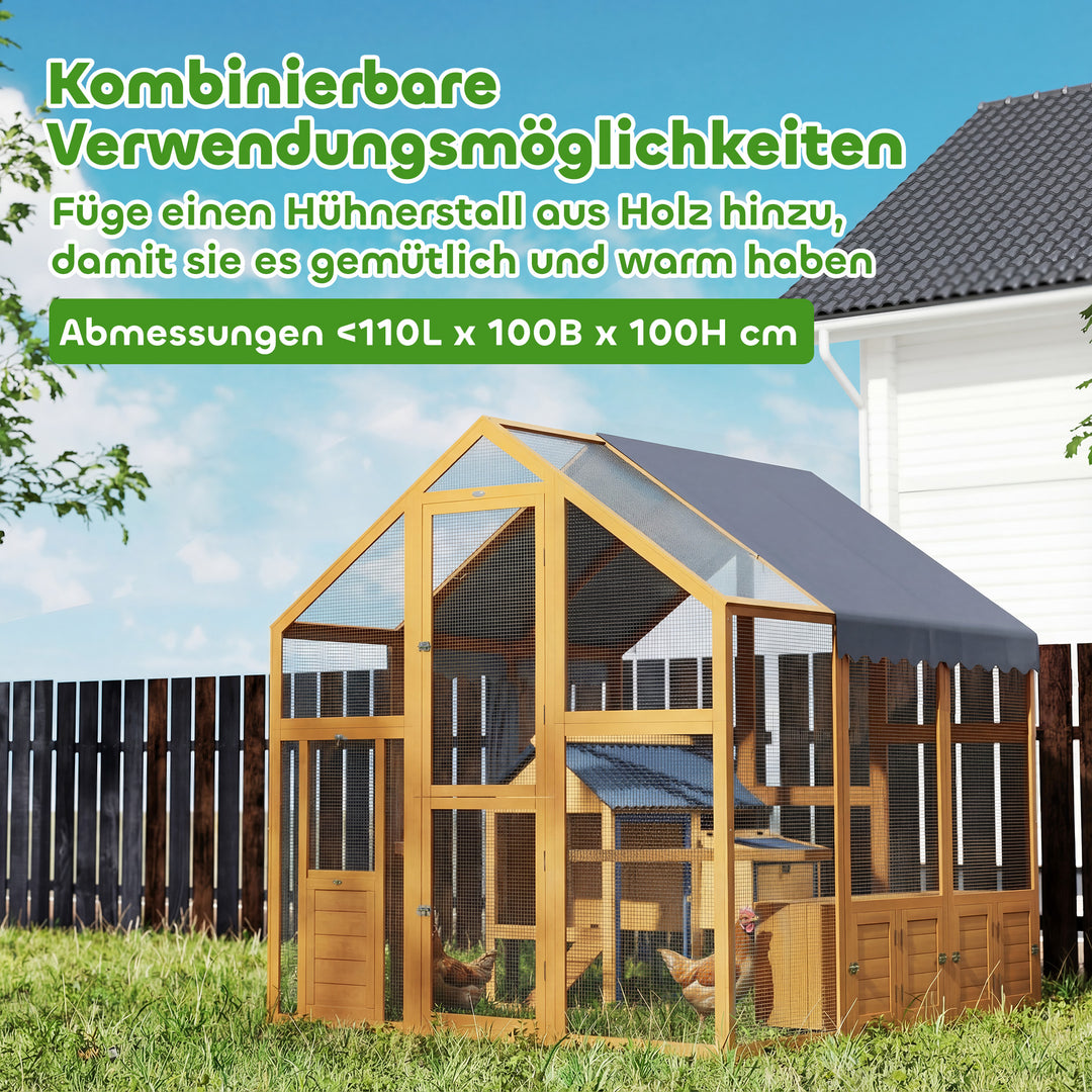 Hønsehus 3,07 m Træløbegård med vandtæt stof, sikkerhedslås, til 6-8 kyllinger 1,7 x 1,8 x 1,8 m
