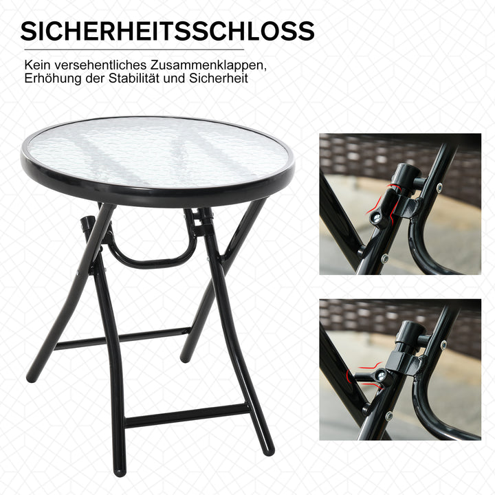Havebord, sidebord, bistrobord med glasplade, rundt, foldbart, metal, Ø45, sort
