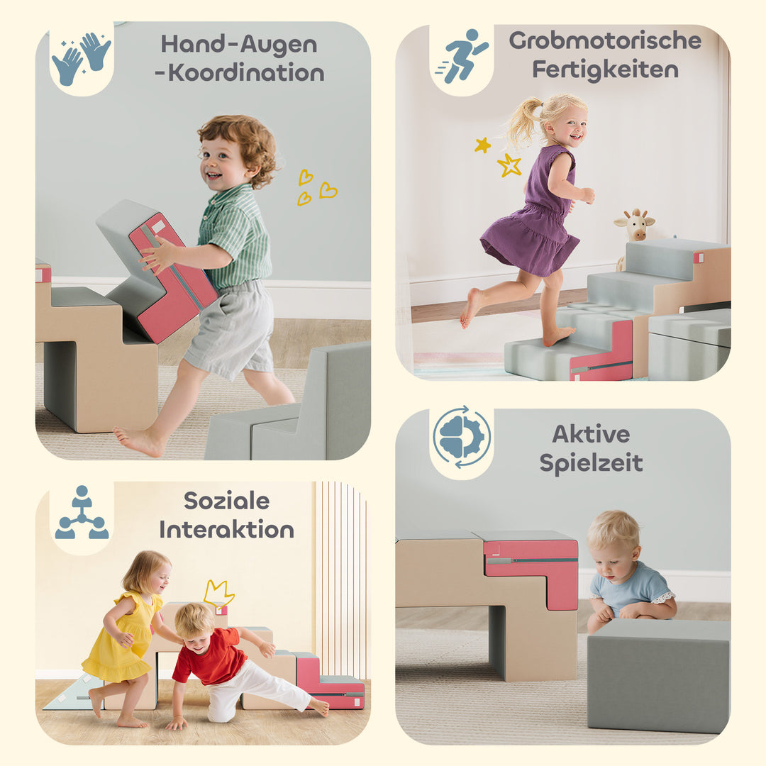 2-delt blødt legesæt til småbørn, kunstlæder, skum, til klatring, bygning, leg, farverig