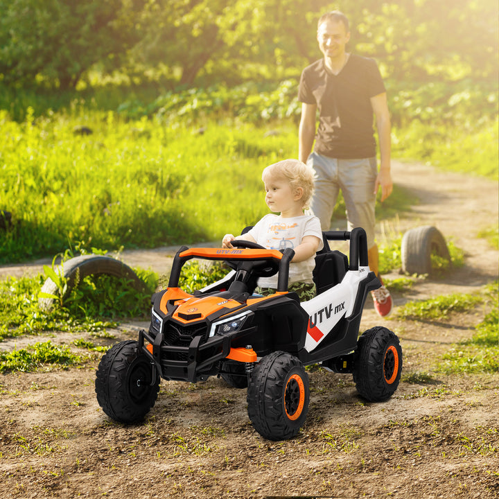 12V elbil til børn, fjernbetjeningsfunktion, sikkerhedssele, horn, LED-lys, USB-port, til 3-5 år, orange