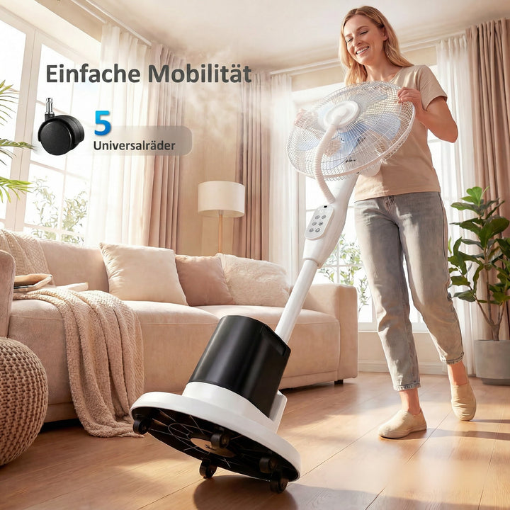 Stående ventilator med dugfunktion, 70° oscillation, 3 hastigheder, 3 tilstande, 3,5L vandtank, hvid