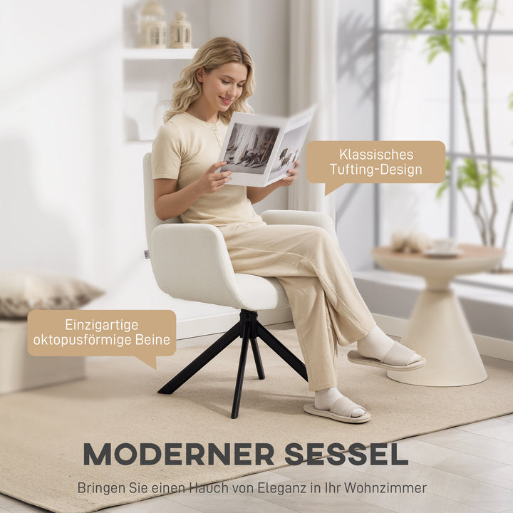 Polstret lænestol, accentstol, moderne design, drejelig, op til 120 kg, cremehvid