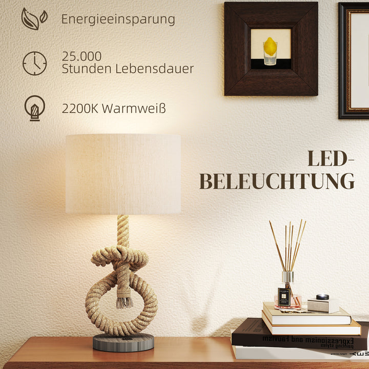 Nautisk bordlampe med usb-opladeport, varm, rebdekoration, 30x30x55 cm