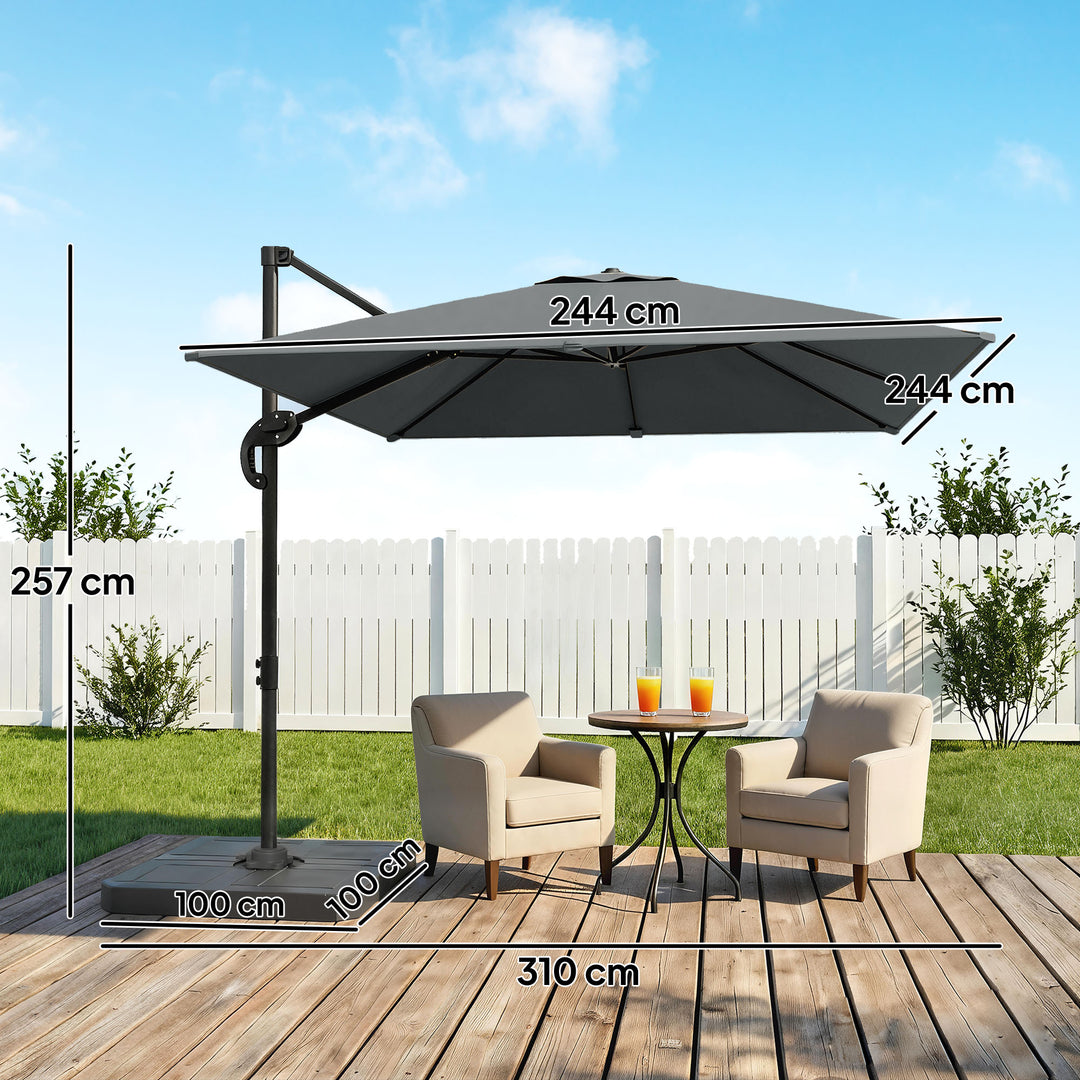 Aluminiums fritstående parasol Ø244cm, solskærm med håndsving, vandafvisende, 360° roterbar, mørkegrå