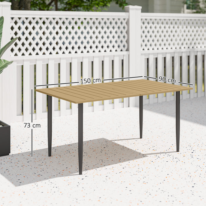Havebord 150x90cm, vejrbestandigt balkonbord af stål, balkonbord med parasolhul, brunt