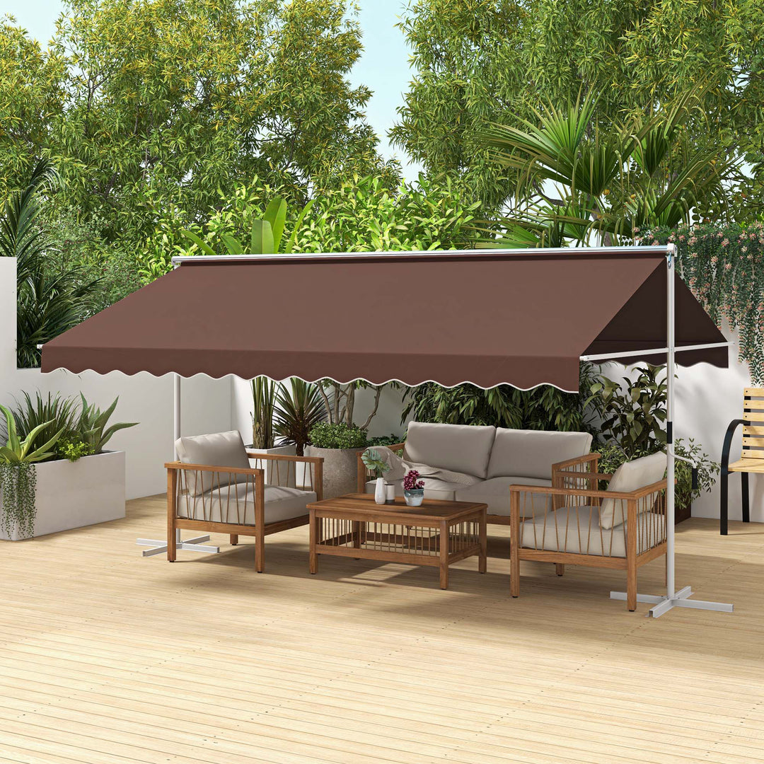 Fritstående markise 4,5x3,4m, justerbar med vippefunktion, håndsving, metalramme, brun