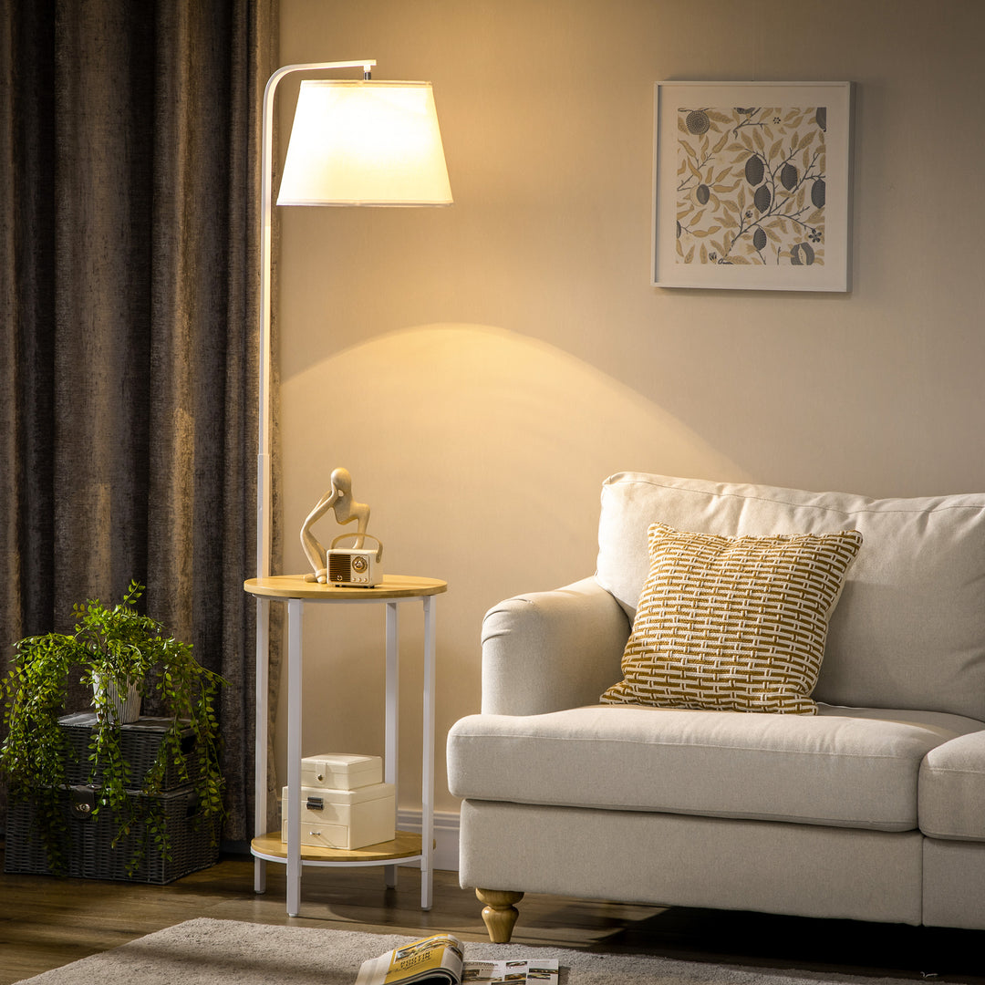 Gulvlampe med 2 hylder, gulvlampe, fodkontakt, 40 w. e 27, naturlig + hvid