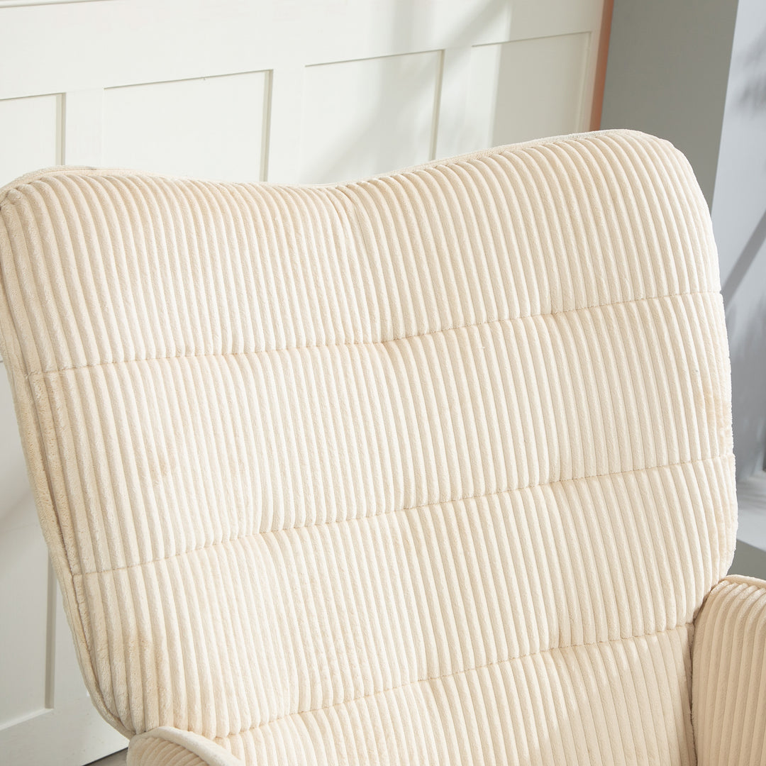 Vintage gyngestol, buede løbere, tykt polstring, bøgetræ og stål, beige