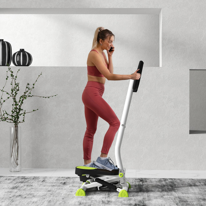 Stepper fitnessudstyr, lcd-skærm, skridsikre pedaler, stål og abs, 55 x 44 x 108 cm, grøn + sort