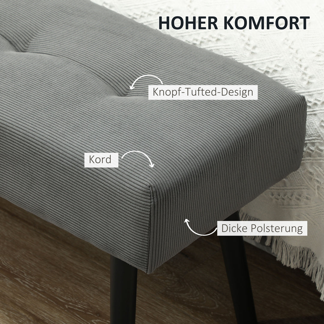 Polstret bænk med snorbetræk, sengebænk med metalben, skobænk 100 x 36 x 45 cm grå