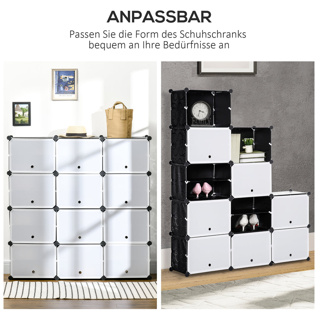 Modulært reolsystem, indstiksreol, samlet af 12 kuber 125 x 32 x 125 cm, plast + stål sort