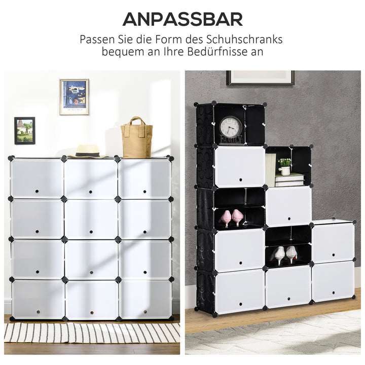 Modulært reolsystem, indstiksreol, samlet af 12 kuber 125 x 32 x 125 cm, plast + stål sort