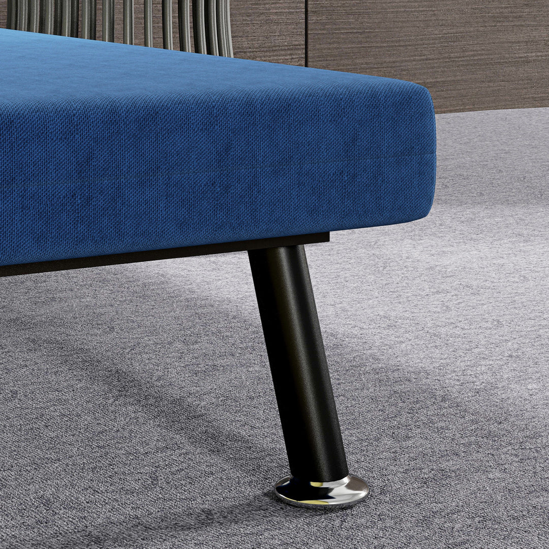 Klapstol med sengefunktion, foldbar afslapningsstol i linnedlook, justerbar ryglæn, 75x70x75 cm, mørkeblå