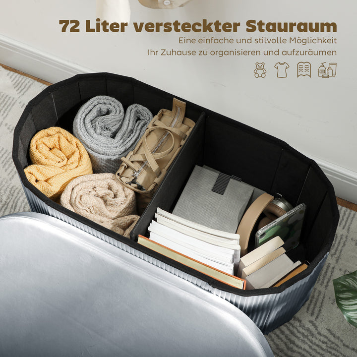 Sammenklappelig opbevaringsbænk med fløjlslook, egnet til stue, 76 x 38 x 35 cm, mørkegrå