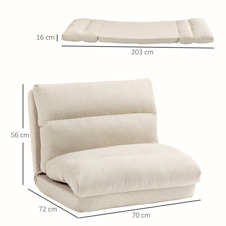 Sækkestol med sengefunktion, foldbar ryglæn, op til 120 kg, 70 x 72 x 56 cm, beige
