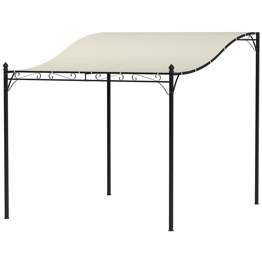 3 x 2,5 m pergola, vægmonteret havepavillon, vandafvisende, metalramme, drænhuller, skyggetag, cremehvid