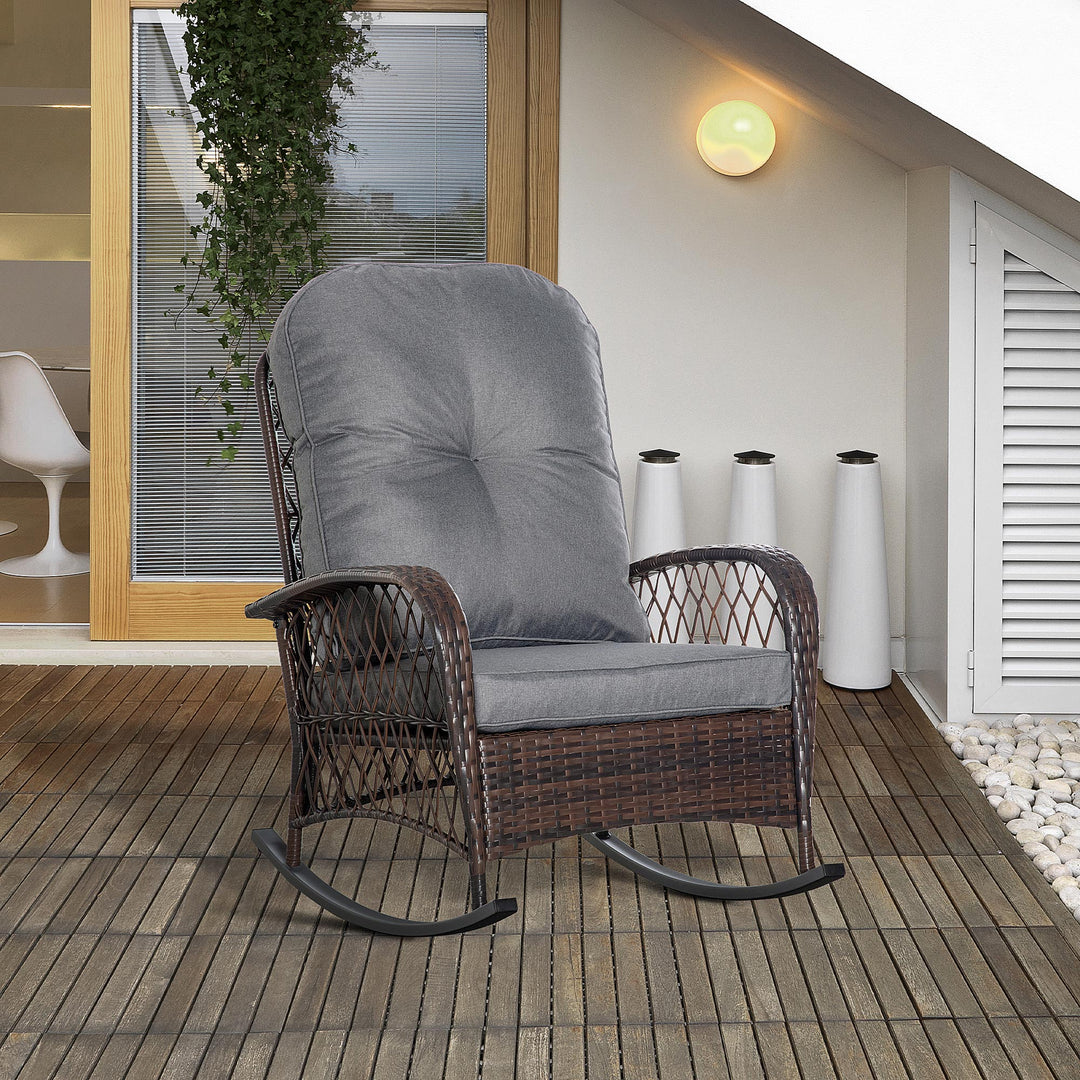 Gyngestolshynde med knaplukning, PE-rattan, stål, brun + grå