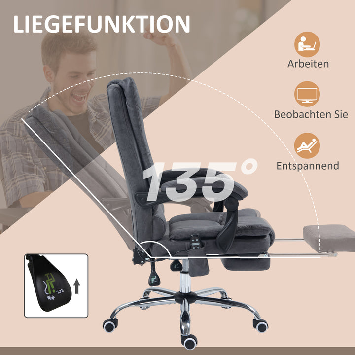 Massagestol kontorstol med massagefunktion, inklusive fodstøtte, højdejusterbar, 64 cm x 70 cm x 118 cm, sort