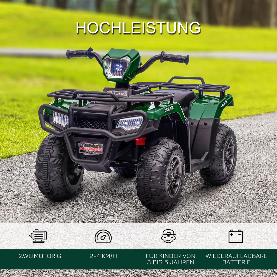 El-atv til børn, maks. 4 km/t, fra 3 år, led-forlygter, musiktilslutning, sort+grøn 88 x 45 x 50 cm