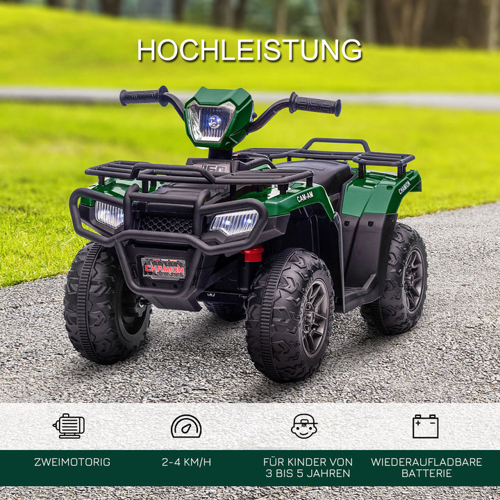 El-atv til børn, maks. 4 km/t, fra 3 år, led-forlygter, musiktilslutning, sort+grøn 88 x 45 x 50 cm