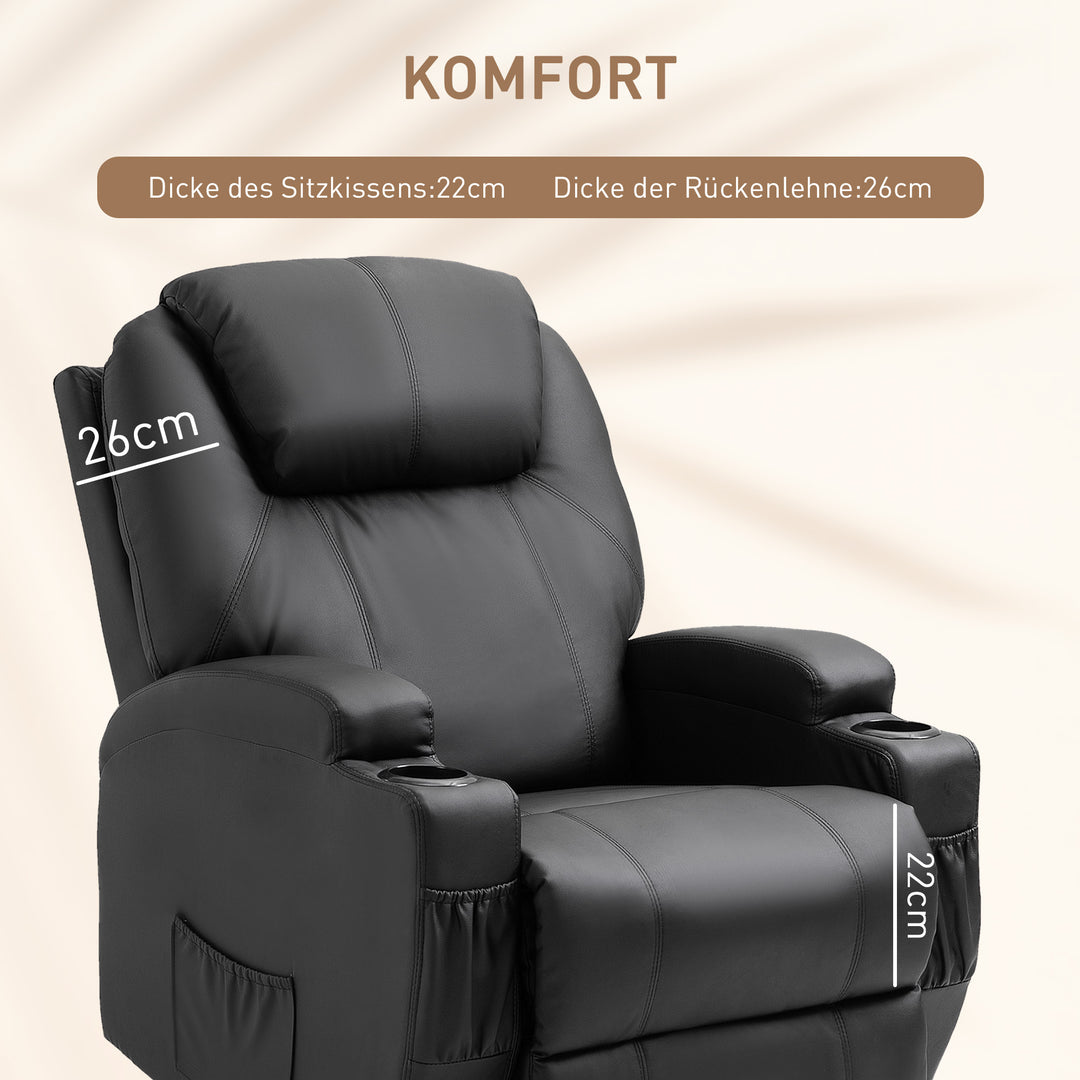 Massagestol elektrisk afslappende stool tv stool massagefunktion lænefunktion tv stool med 2 sidelommer og kopholder kunstlæder sort 82 x 97 x 110 cm