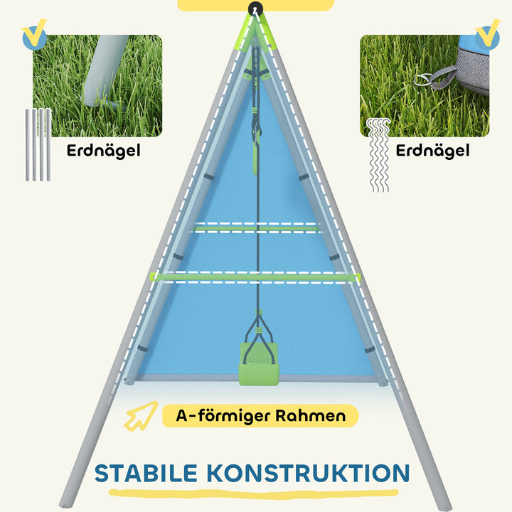3-i-1 gyngesæt, legetelt, gynge, gymnastikringe, metal, plastik, grøn