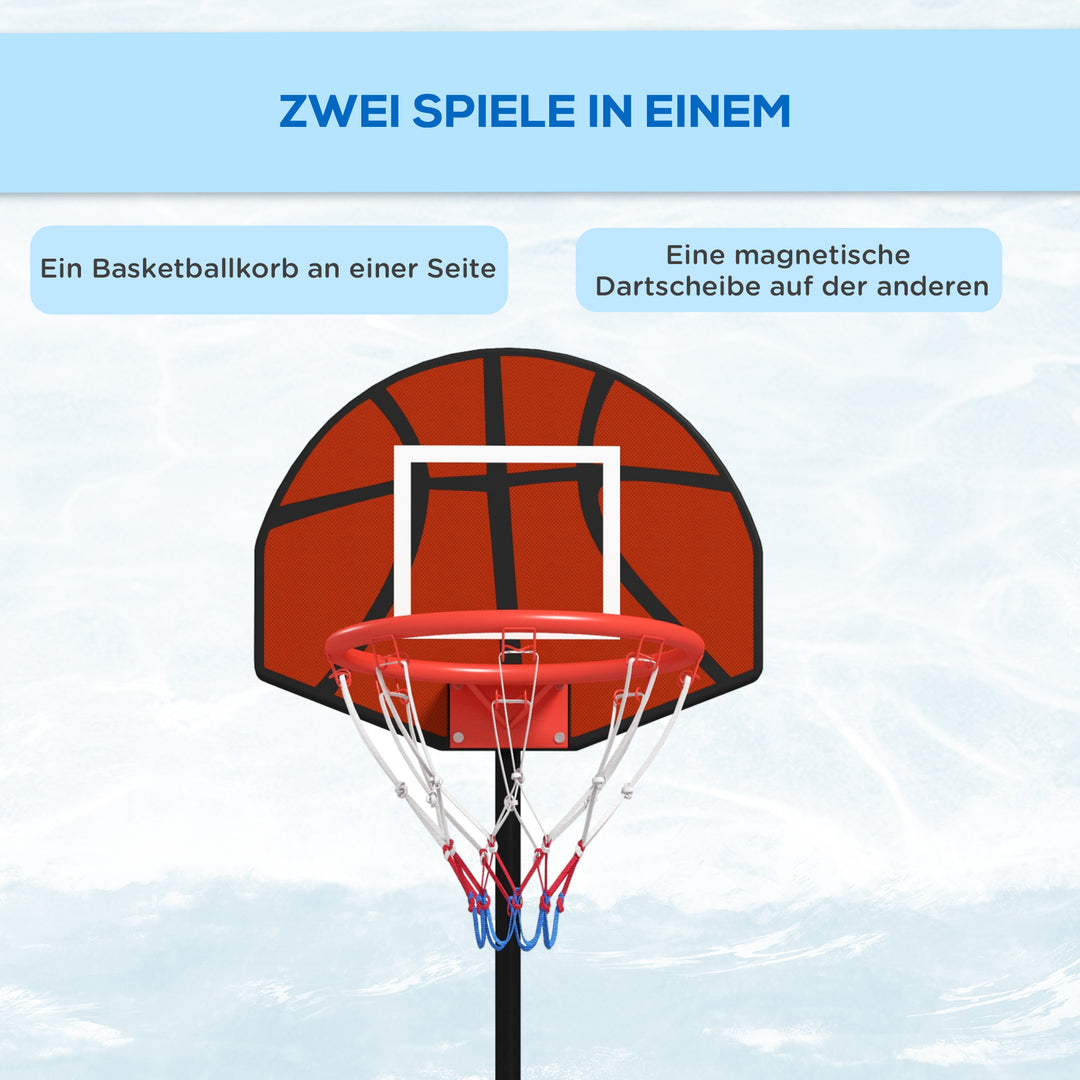 Basketballstativ, højdejusterbar, magnetisk dartskive, 98-148 cm, sort