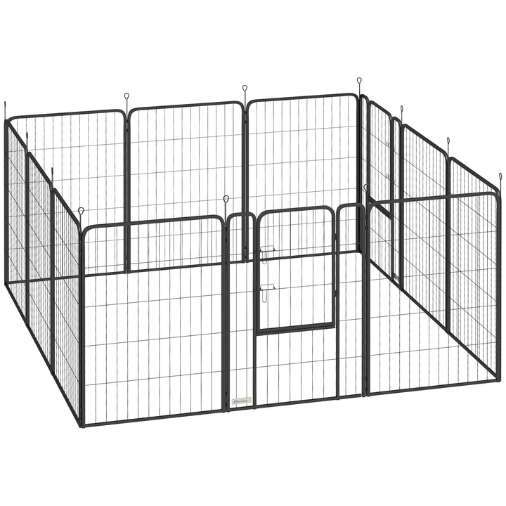 Hvalpekravlegård, sæt med 12 dele, med 12 netpaneler, dør, jordpløkker, fleksibelt foldbart design og 100 cm højt beskyttelsesovertræk.