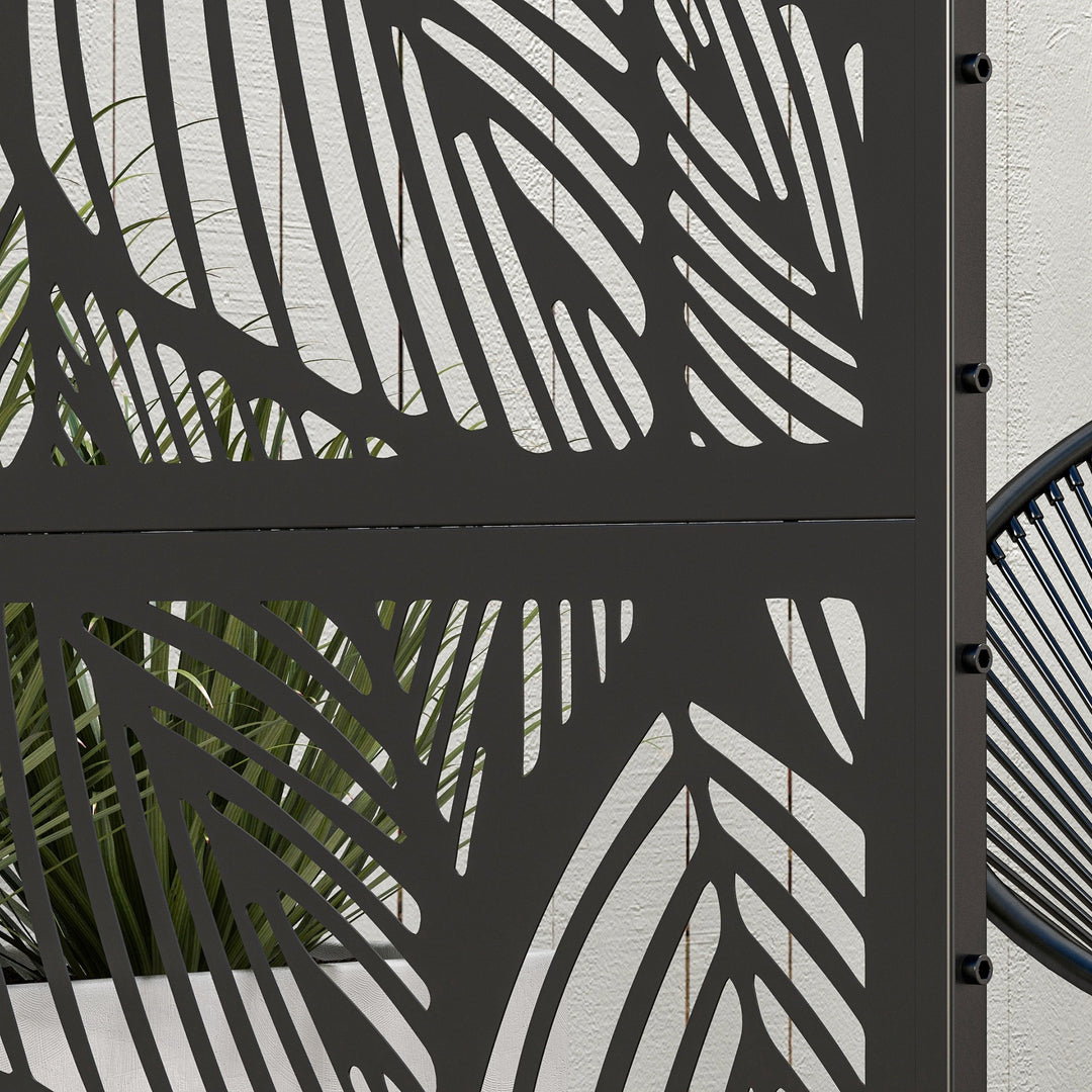 Privatlivsskærm til haven, haveafskærmning, blomstermønster, metal, 122 x 45 x 198 cm, sort
