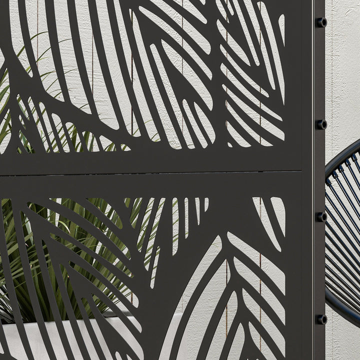 Privatlivsskærm til haven, haveafskærmning, blomstermønster, metal, 122 x 45 x 198 cm, sort