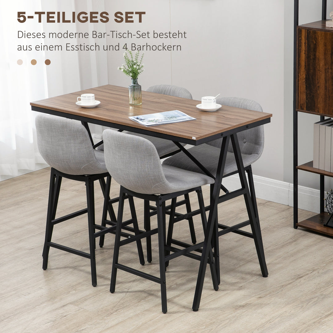 Barbord med barstole i industrielt design, knapsyninger, 120 cm x 60 cm x 91 cm, lysegrå