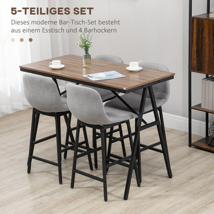 Barbord med barstole i industrielt design, knapsyninger, 120 cm x 60 cm x 91 cm, lysegrå