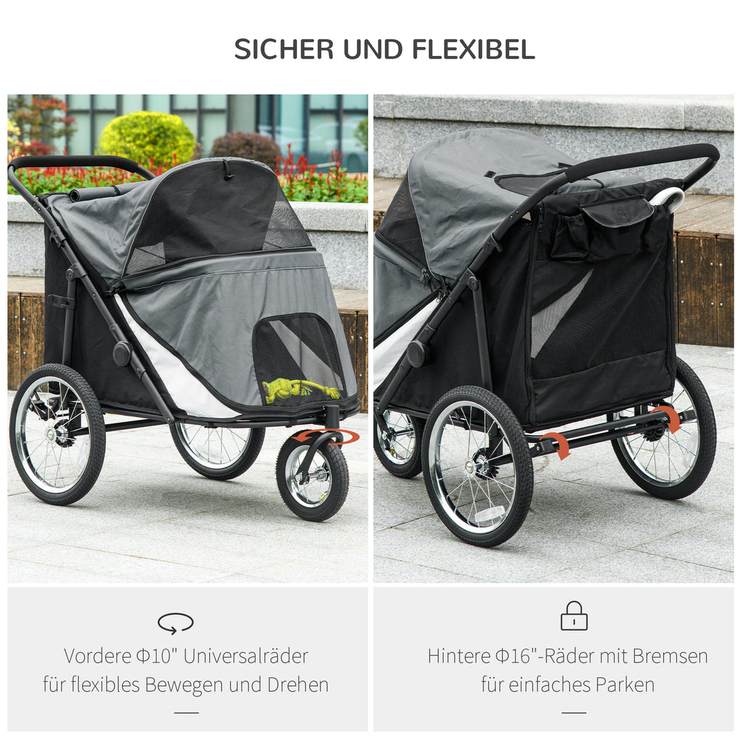 Hundevogn, foldbar, sammenklappelig, med liggepude, stålramme, grå/sort