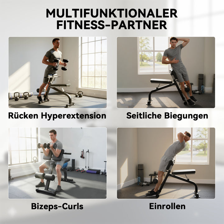 Træningsbænk, vægtbænk, fitnessbænk, stålramme, sort